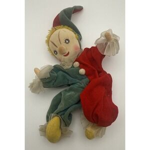 Christmas Elf Jester‎ Vintage Folk Art Shelf Sitter Holiday Poseable 9" Tall